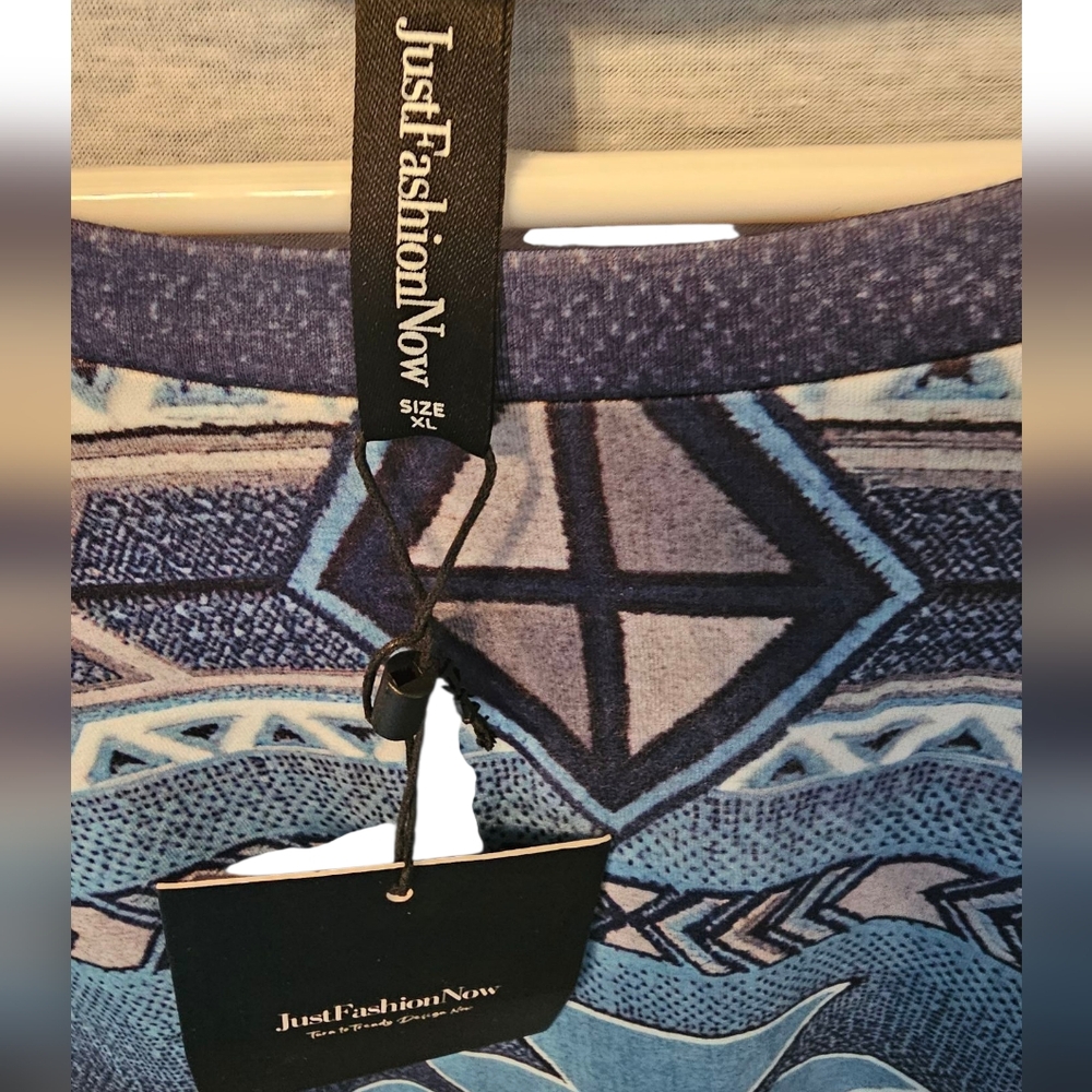 Just Fashion Now Blue and White Aztec Long Sleeve Top - Picture 2 of 9